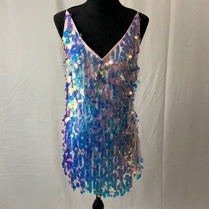 Motel Rocks Iridescent Pink Large Sequined Backless Dress